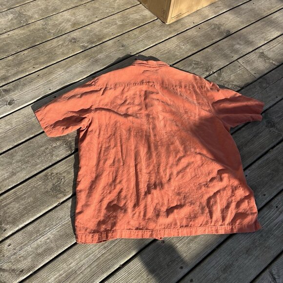Caribbean Silk Blend Men's Short Sleeve Coral Orange Floral‎ XL Silk/Rayon Shirt - Picture 2 of 6